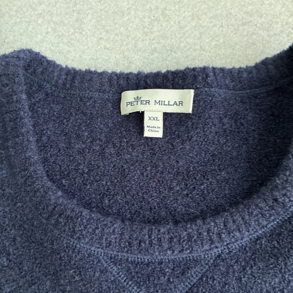 Peter Millar Mens Navy Merino Wool Blend Raglan Sweater 2XL XXL Preppy Yak